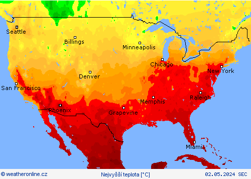 Nejvyšší teplota Předpovědní mapy
