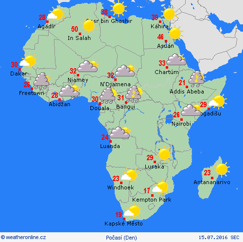 přehled  Afrika Předpovědní mapy