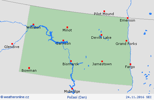 přehled Severní Dakota Severní Amerika Předpovědní mapy