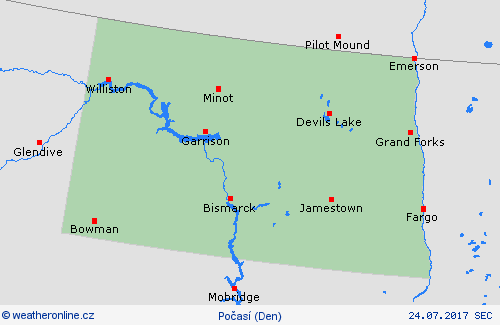 přehled Severní Dakota Severní Amerika Předpovědní mapy