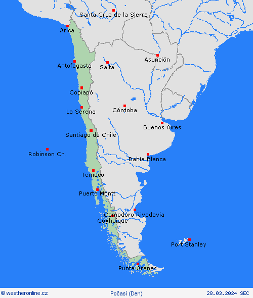 přehled Chile Jižní Amerika Předpovědní mapy
