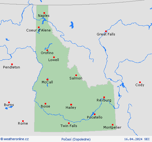 přehled Idaho Severní Amerika Předpovědní mapy
