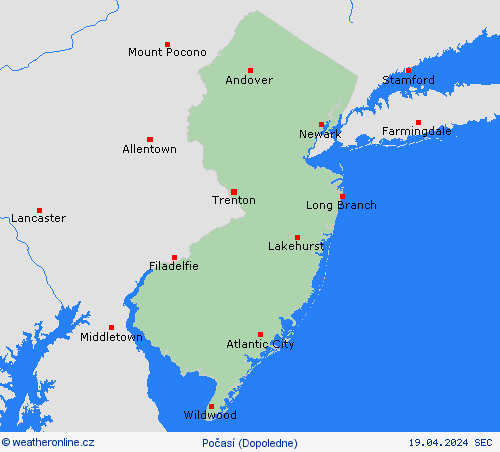 přehled New Jersey Severní Amerika Předpovědní mapy