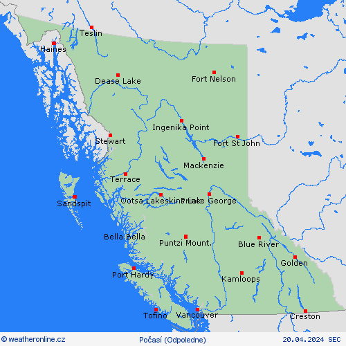přehled Britská Kolumbie Severní Amerika Předpovědní mapy
