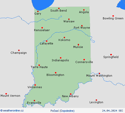 přehled Indiana Severní Amerika Předpovědní mapy