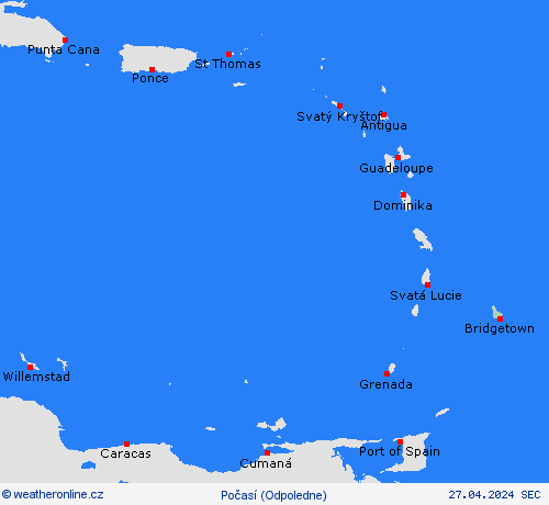 přehled Barbados Jižní Amerika Předpovědní mapy