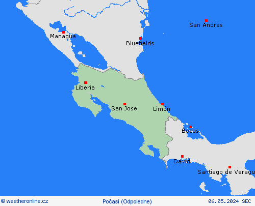 přehled Kostarika Střední Amerika Předpovědní mapy