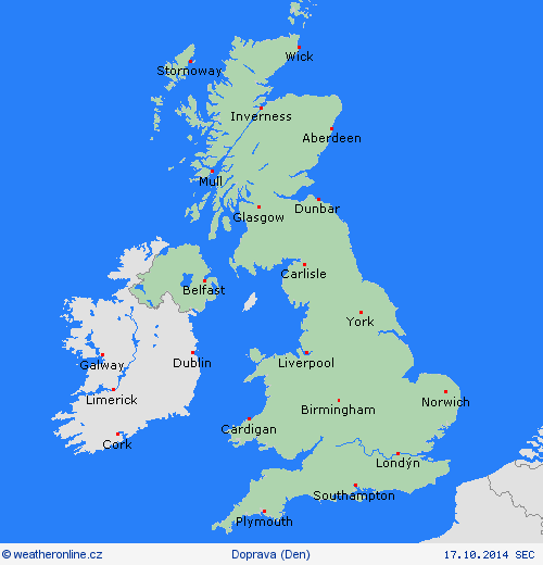 počasí a doprava Spojené království Evropa Předpovědní mapy