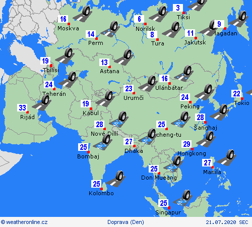 počasí a doprava  Asie Předpovědní mapy