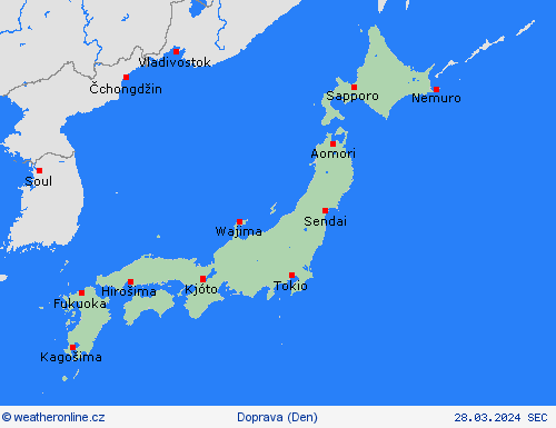 počasí a doprava Japonsko Asie Předpovědní mapy