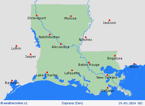 počasí a doprava Louisiana Severní Amerika Předpovědní mapy