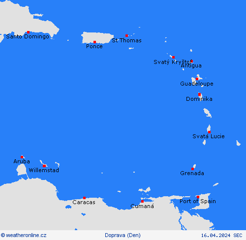 počasí a doprava Malé Antily Střední Amerika Předpovědní mapy