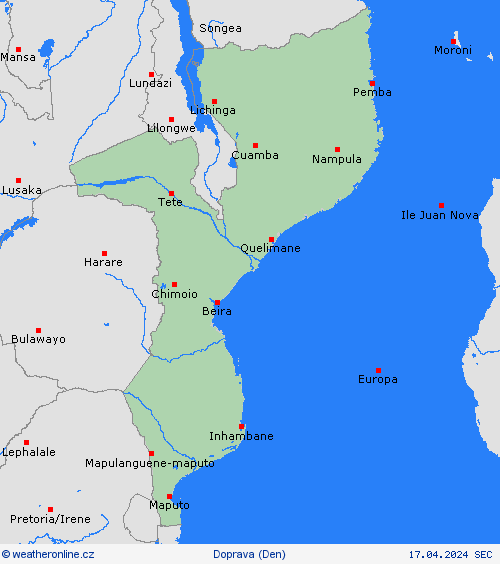 počasí a doprava Mosambik Afrika Předpovědní mapy