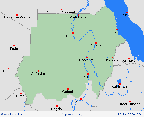 počasí a doprava Súdán Afrika Předpovědní mapy