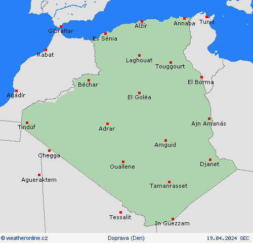 počasí a doprava Alžírsko Afrika Předpovědní mapy