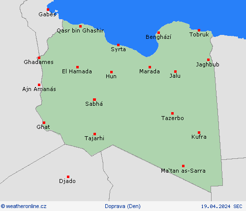 počasí a doprava Libye Afrika Předpovědní mapy