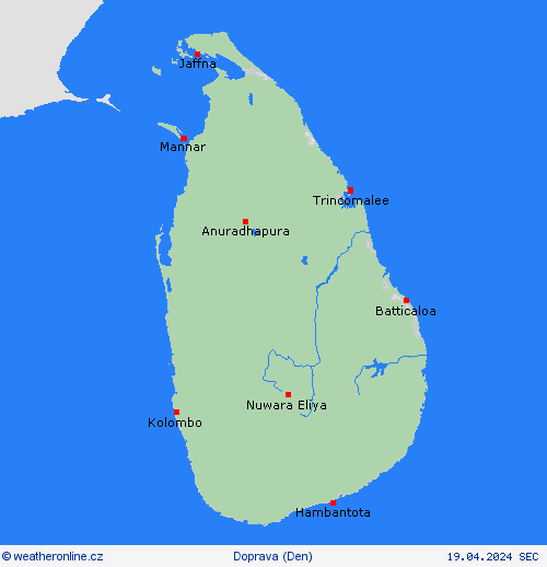 počasí a doprava Srí Lanka Asie Předpovědní mapy
