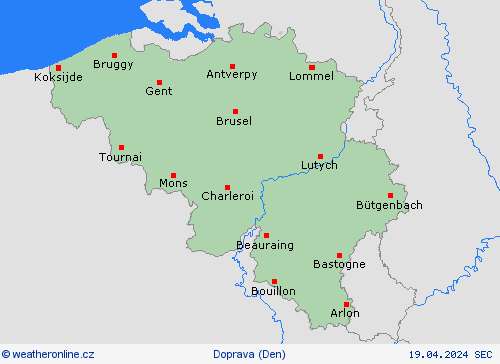 počasí a doprava Belgie Evropa Předpovědní mapy