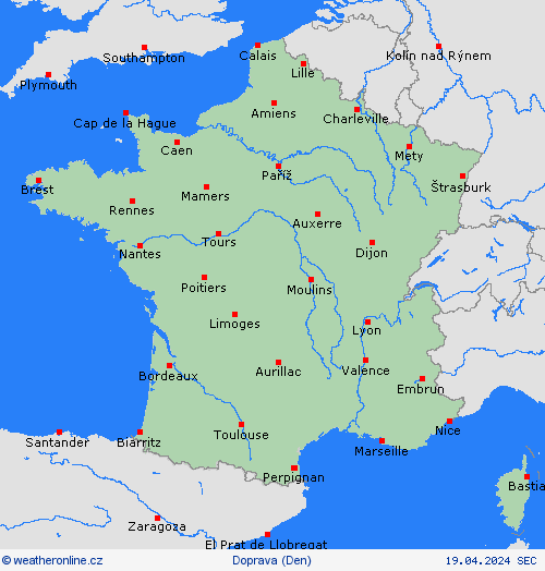 počasí a doprava Francie Evropa Předpovědní mapy