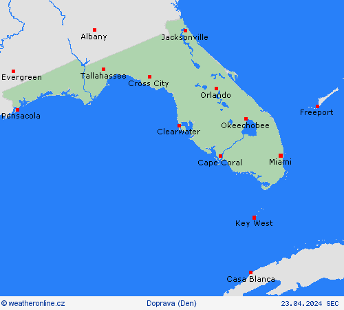 počasí a doprava Florida Severní Amerika Předpovědní mapy