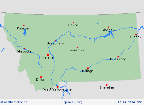 počasí a doprava Montana Severní Amerika Předpovědní mapy