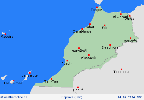 počasí a doprava Maroko Afrika Předpovědní mapy