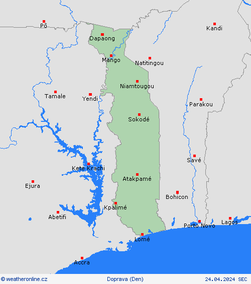 počasí a doprava Togo Afrika Předpovědní mapy