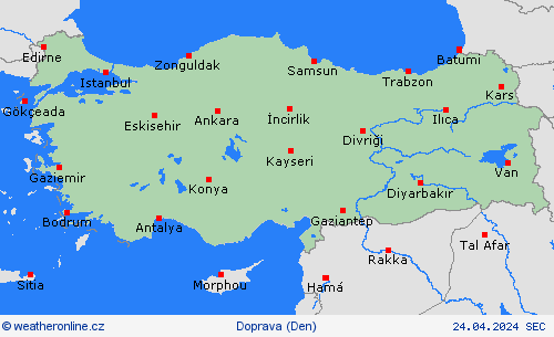 počasí a doprava Turecko Evropa Předpovědní mapy