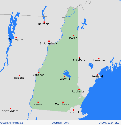 počasí a doprava New Hampshire Severní Amerika Předpovědní mapy