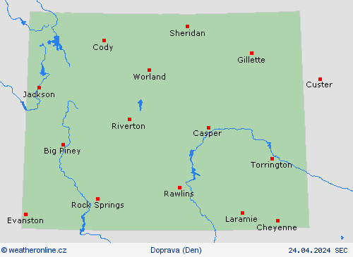 počasí a doprava Wyoming Severní Amerika Předpovědní mapy