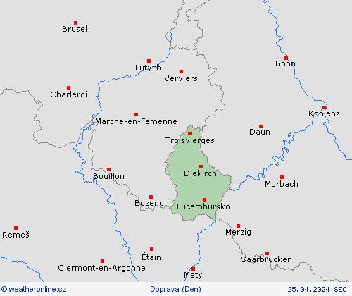 počasí a doprava Lucembursko Evropa Předpovědní mapy