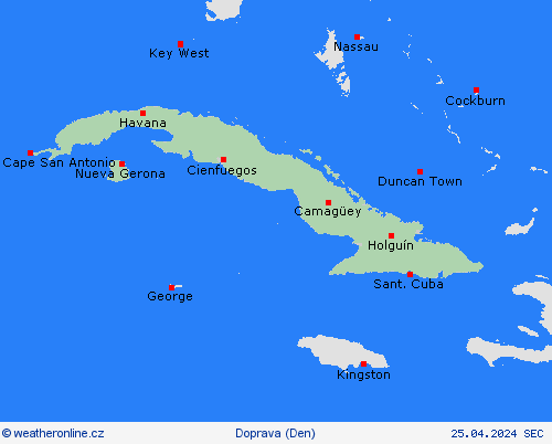počasí a doprava Kuba Střední Amerika Předpovědní mapy