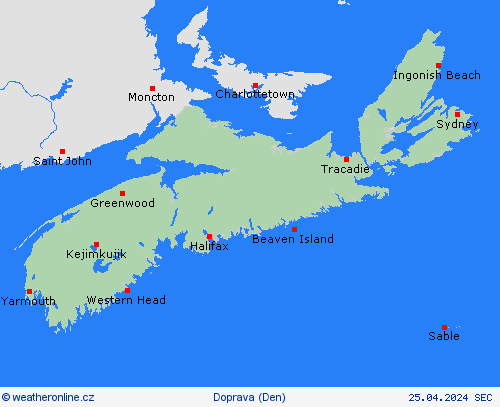 počasí a doprava Nové Skotsko Severní Amerika Předpovědní mapy