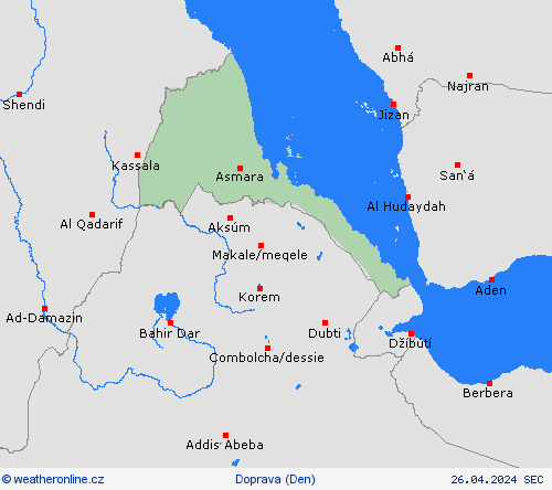 počasí a doprava Eritrea Afrika Předpovědní mapy