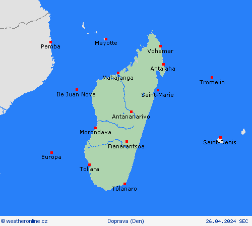 počasí a doprava Madagaskar Afrika Předpovědní mapy