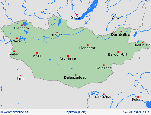 počasí a doprava Mongolsko Asie Předpovědní mapy