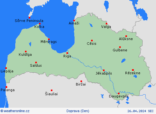 počasí a doprava Lotyšsko Evropa Předpovědní mapy