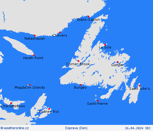 počasí a doprava Saint-Pierre a Miquelon Severní Amerika Předpovědní mapy