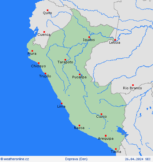 počasí a doprava Peru Jižní Amerika Předpovědní mapy