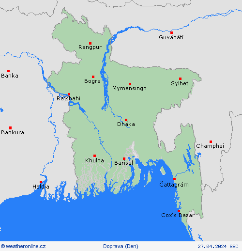 počasí a doprava Bangladéš Asie Předpovědní mapy