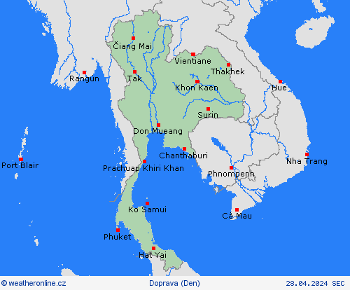 počasí a doprava Thajsko Asie Předpovědní mapy