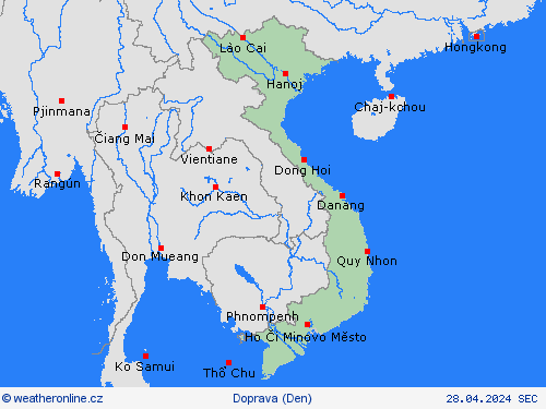 počasí a doprava Vietnam Asie Předpovědní mapy