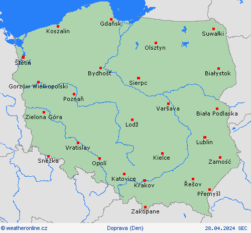 počasí a doprava Polsko Evropa Předpovědní mapy