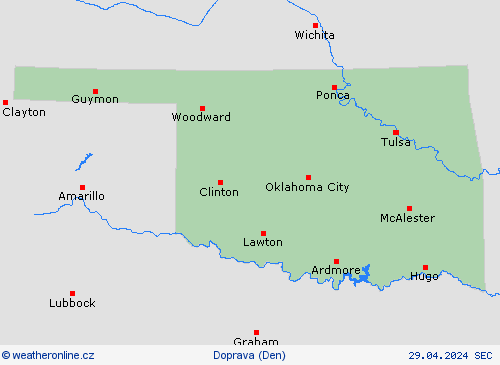 počasí a doprava Oklahoma Severní Amerika Předpovědní mapy