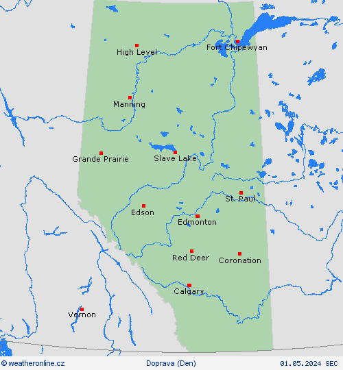 počasí a doprava Alberta Severní Amerika Předpovědní mapy
