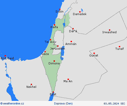 počasí a doprava Izrael Asie Předpovědní mapy