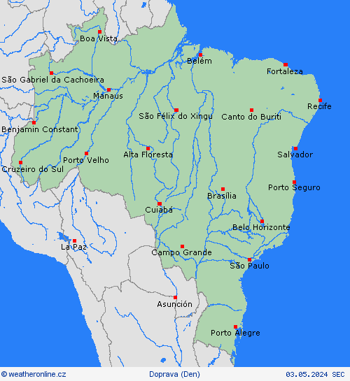 počasí a doprava Brazílie Jižní Amerika Předpovědní mapy