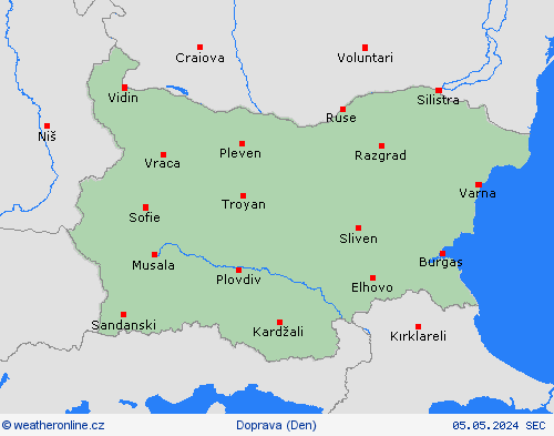 počasí a doprava Bulharsko Evropa Předpovědní mapy