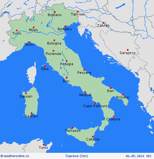 počasí a doprava Itálie Evropa Předpovědní mapy