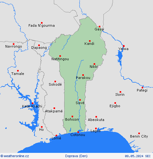 počasí a doprava Benin Afrika Předpovědní mapy